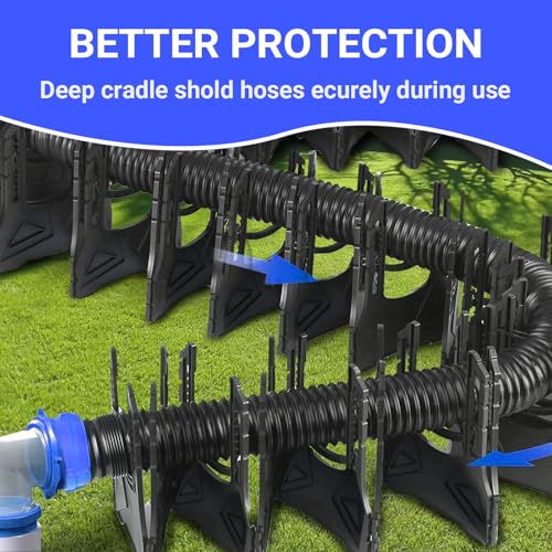 Image of 15FT RV Sewer Hose Support - Adjustable Height Camper Sewer Hose Holder with Quick Setup, Secure Rubber Bands, and Carry Strap for Travel Trailers and Motorhomes, Ensures Fast & Thorough Drainage