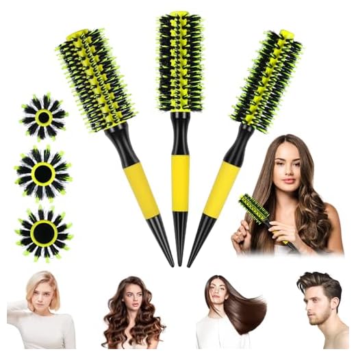 Kit 3 Escovas de Cabelo Profissionais 45mm 50mm 55mm, Cerdas de Javali e Nylon, para Todos os Tipos de Cabelo, Ideal para Modelagem, Volume e Redução de Frizz