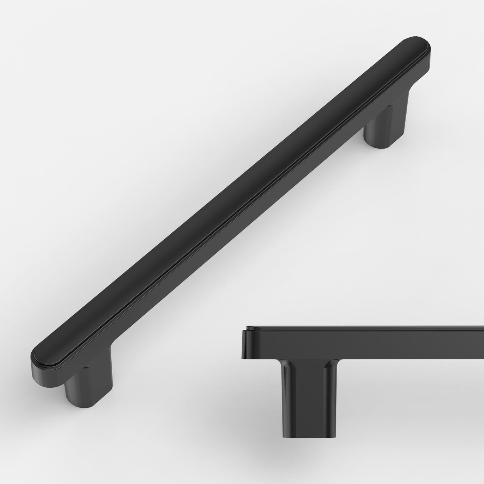 Amerdeco 10 Pack Matte Black Cabinet Pulls, 6.3 Inch(160mm) Hole Center, Zinc Alloy, Modern Style, Kitchen & Bathroom, Ambidextrous, 1MM Projection