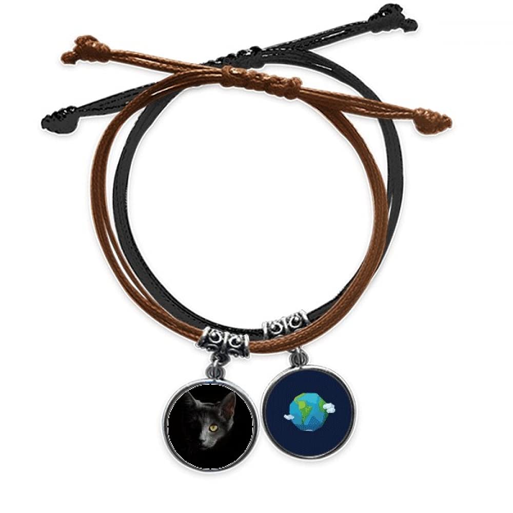 Pulsera de gato negro de animal salvaje con cuerda de cuero 3