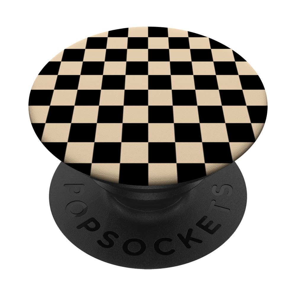 Checkered Black Beige Pattern Minimalist Classic Neutral PopSockets Adhesive PopGrip