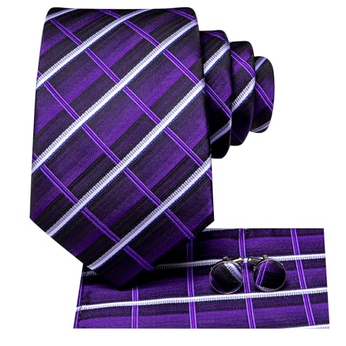 Image of Dubulle Silk Ties Set for Men Formal Paisley Striped Necktie Pocket Square Cufflinks 3PCS Sets Wedding Business Party