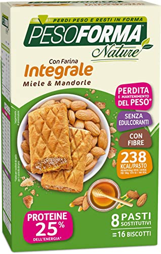 Pesoforma 16 Biscotti, Miele e Mandorle, con Farina integrale, per Rimettersi in Forma con Gusto, solo 238 Calorie, 8 Pasti Sostitutivi