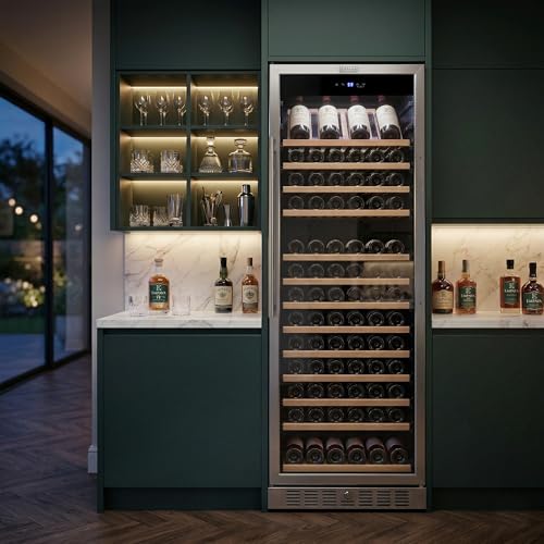 Image of Empava 24 inch Wine Cooler Refrigerator with Glass Door, Freestanding or Built In Tall Fridge with LED Light, Touch Control, 177 Bottles Capacity