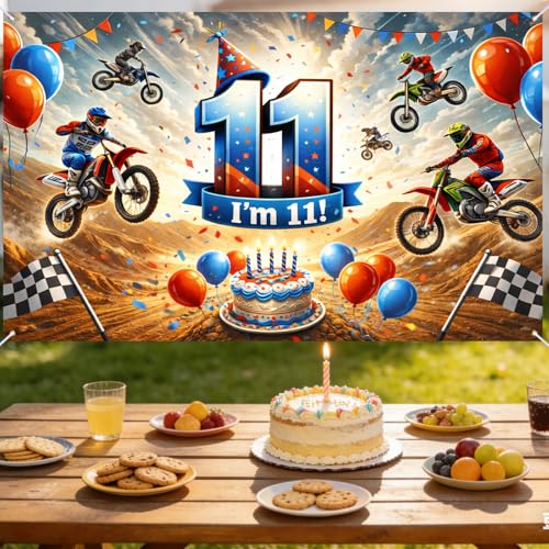 Image of Nuxovilar Happy 11th Birthday Banner Backdrop 71 inchx43 Polyester