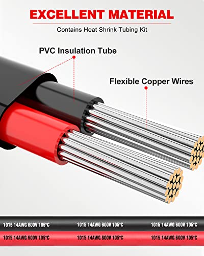 NAOEVO 14 Gauge Wire 2 Conductor Electrical Wire, 14 AWG Stranded PVC Cord, 12V Low Voltage/Tinned Copper/Flexible Cable for Automotive Wiring, Lamp Cord, Marine Cable (30FT)