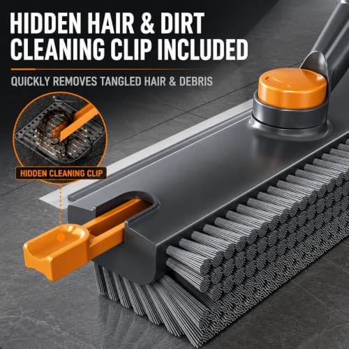 Image of 3 in 1 Floor Cleaning Brush with Wiper, Bathroom Cleaning Brush with Long Handle, Tile Scrubber, Floor Scrub Brush, Bathroom Floor Cleaner and Wiper for Kitchen Tiles, Walls and Toilet