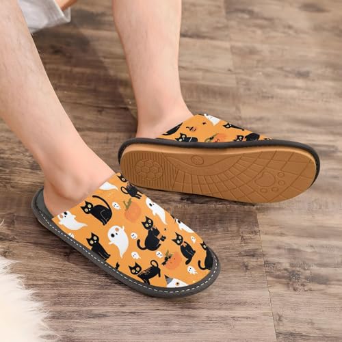 visesunny Women Men's Fuzzy Slippers Plush Warm Winter Funny Cat Ghost Halloween Cozy House Slippers Comfy Indoor Shoes4