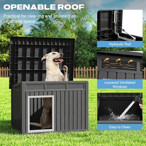 Large Weatherproof Dog House with Removable Roof for Indoor & Outdoor Use - Spacious (42.8" L x 33" W x 31.5" H) Classic Black - Image 3
