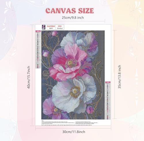 Image of QENSPE Diamond Painting Art Kits for Adults, DIY Pink & White Flowers Full Drill Diamond Art for Beginners, 5D Round Diamond Dots Paintings Gem Art Crafts Home Wall Decor Gifts 30x40cm