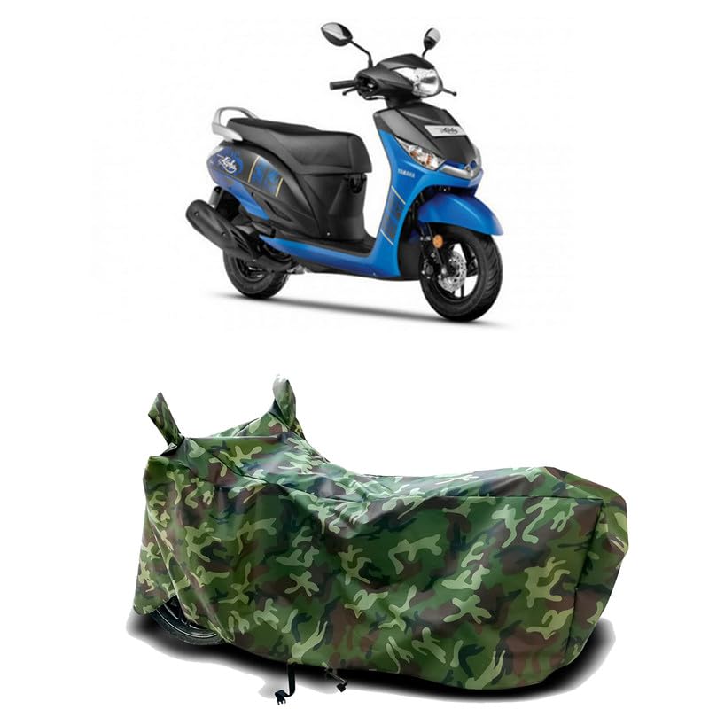 Image of DUFFEL-100% Heat Protection Two Wheeler Bike /Scooty Body Cover for Yamaha Alpha BS6 BS6 Water Resistance /UV-Rays /Birds Dropping /Scratchproof /Dust Proof /Waterproof[Green Jungle Print]