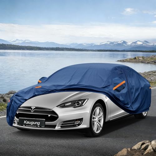 Image of Kaugung Custom Fit Car Cover for Tesla Model S (2012-2026), Heavy Duty Waterproof All Weather Outdoor Protection, Breathable Full Exterior Cover with Charging Port & Vent, Rain Sun Snow UV Proof
