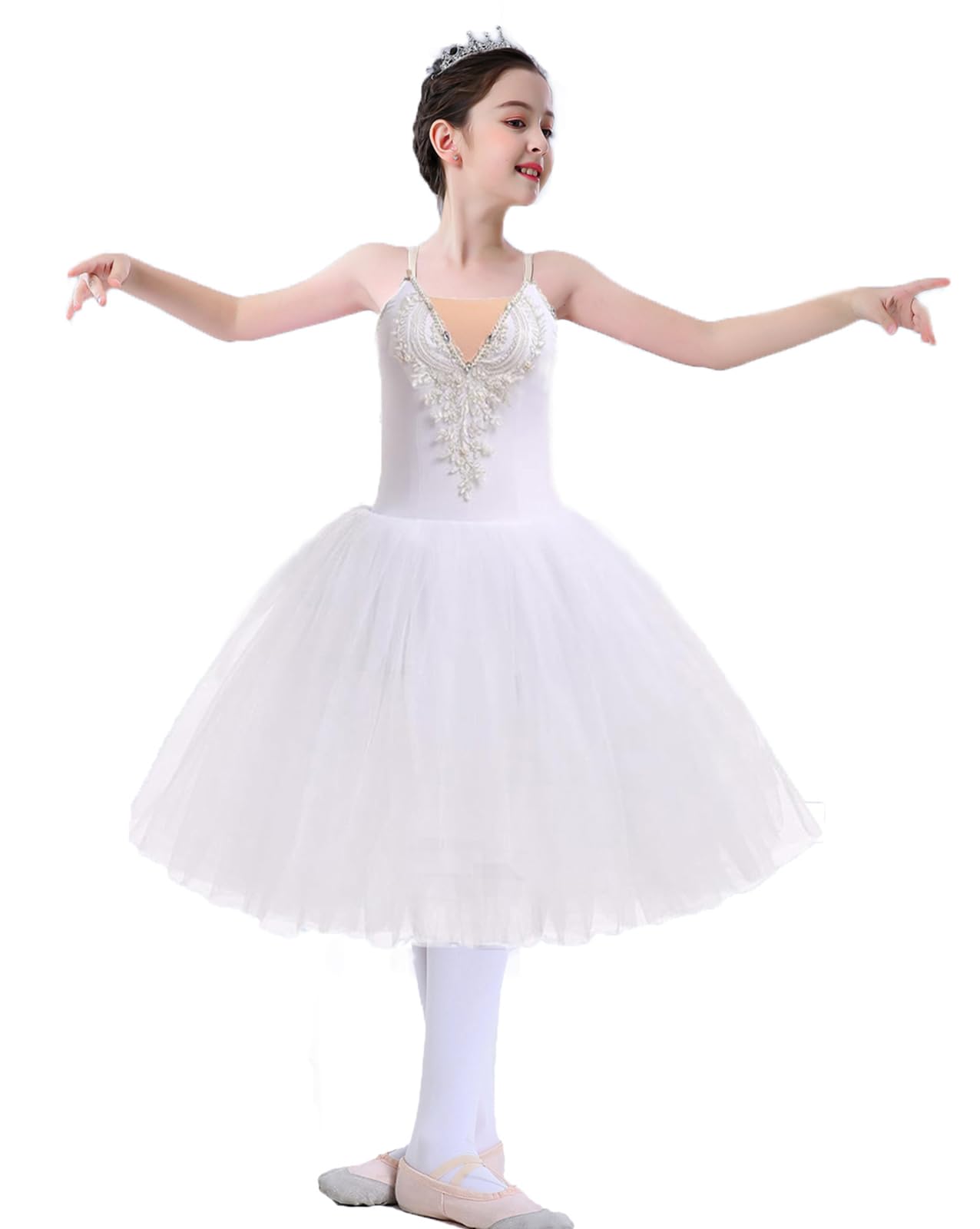 ORIDOOR Mädchen Sommerkleid Schwan Tanzkleid Tutu Performance Langes Tüllkleid Halloween Weihnachten Kleid