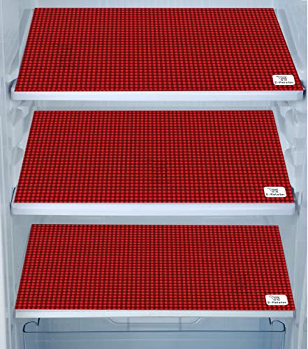 Image of PVC Waterproof 3-Layered Fridge Top Cover /Refrigerator Cover With Utility Pockets and Set of 3 Pc Fridge Mats (Colour- Red, Size-39x21 Inches)