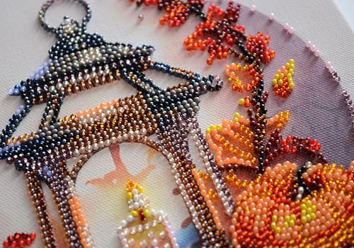 Image of Wizardi Bead Embroidery kit - Autumn Light. Colorful Beads, Beading Needles. DIY Kit. Embroidery for Beginners. Home Decor. AMB-109 Abris Art