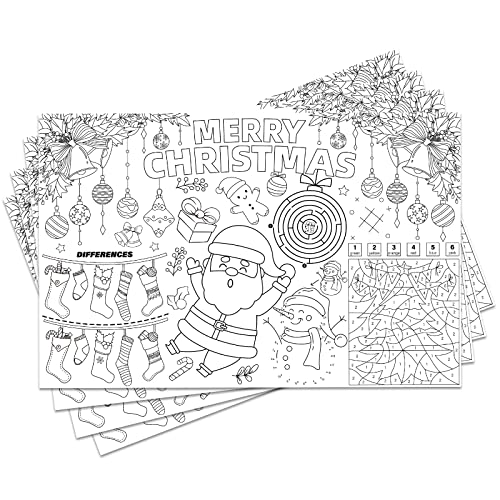 Disposable Christmas Place Mats for Kids, 12 Pack, Santa Paper Place Mat, 17”x 11” Table Mat Sheets for Merry Christmas School Party Decorations