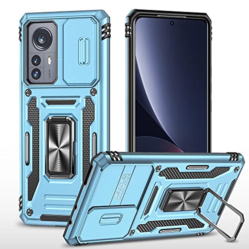 Image of Slide Camera Cover with Ring Holder Mobile Phone Case Cover for Xiaomi 12 Pro /Mi 12 Pro (Blue)