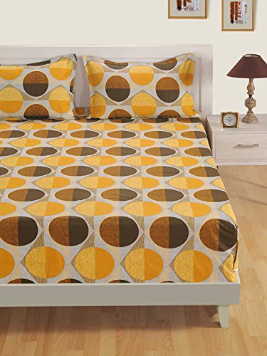 Image of Swayam Pure Cotton King Bedsheet with 2 Pillow Covers | 160 TC Soft Breathable Bed Sheet | Geometric Printed | Size 108 x 108 inch | Comfortable & Durable for Bedroom - Yellow