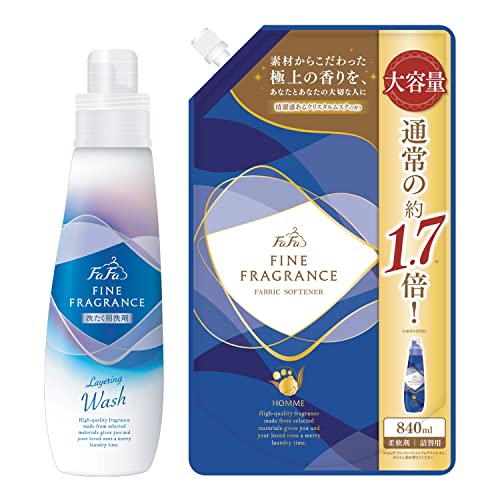 ファーファ 洗濯用 液体 洗剤 ファイン フレグランス レイヤリング ウォッシュ クラッシー ソープ の香り 本体 (600g) + 柔軟剤 ファイン フレグランス オム クリスタル ムスク の香り 詰替 (840ml) 1個 セット