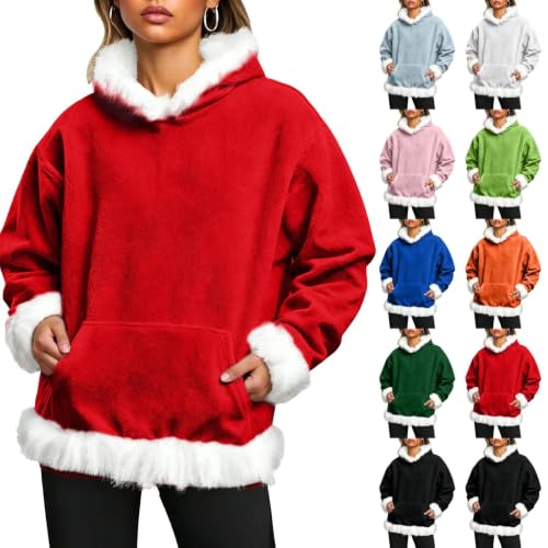 Christmas Hoodies for Women Fleece Fur Trim Oversized Pullover Sweatshirt - image 1
