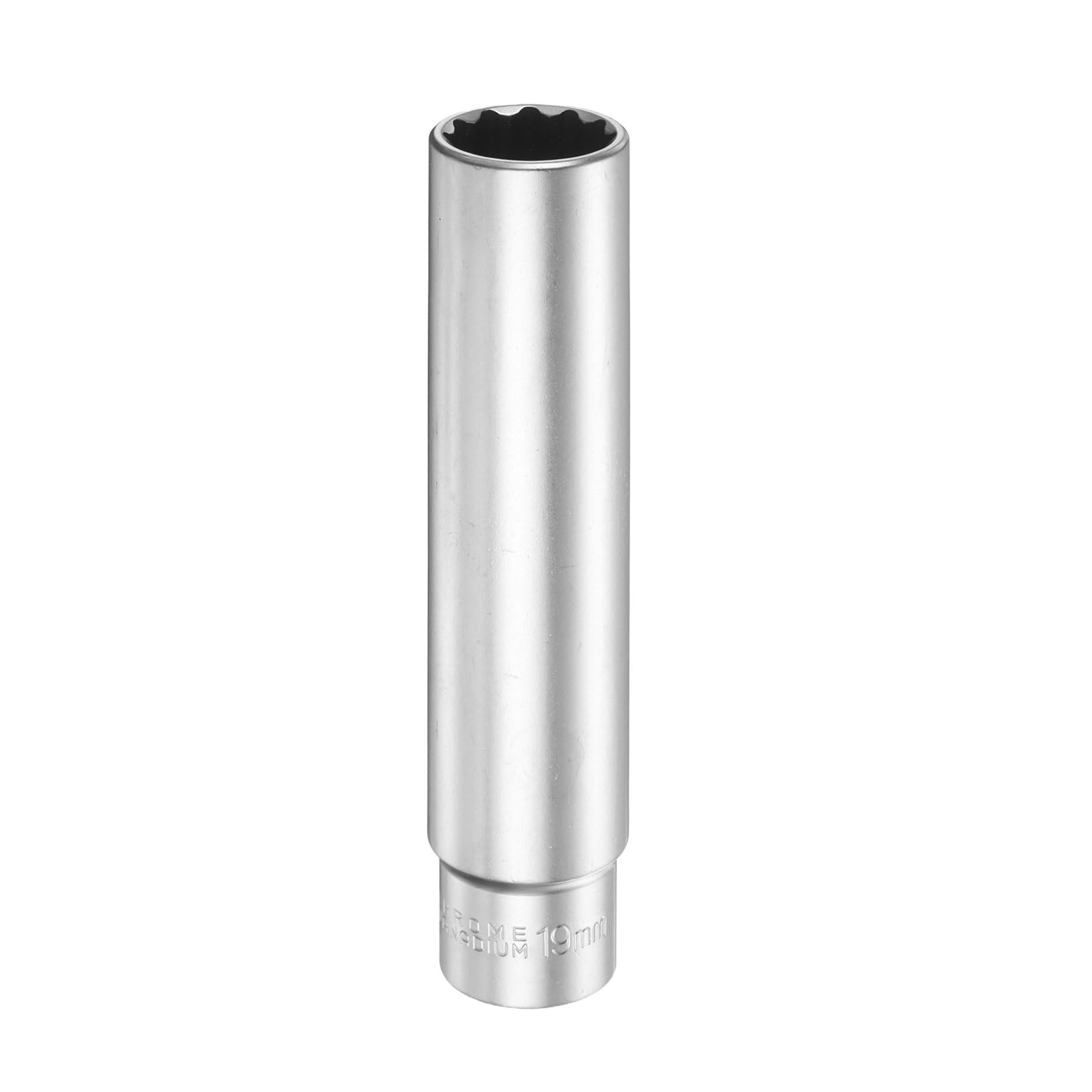 sourcing map 12 Points Deep Socket 3/8" Drive 19mm Deep Metric CR-V Steel Polished Nickel Plating Flip Sleeve 120mm / 4.7" Extra Long Socket Tool for Home Auto Nuts Bolts Repair