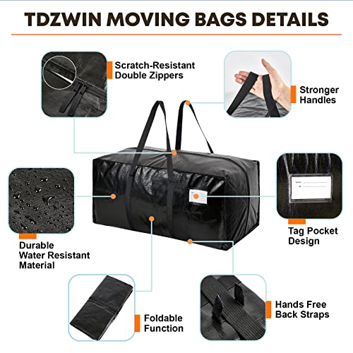 Tdzwin Moving Bags, 5 Pack Extra Large Moving Bags Heavy Duty, Easy Moving Totes Heavy Duty Moving Bags, Packing Bags For Moving With Stronger Handles, Storage Bags Moving Bags, Moving Bags For Clothes Compatible With Ikea Frakta Cart (Black, 5 Pack) #TOP4