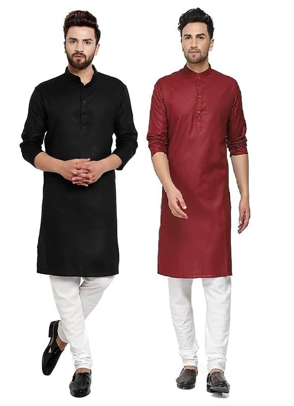 Image of GOLAZO Men's Cotton Kurta Pyjama Set Combo - Pack of 2 | Traditional Ethnic Wear for Festivals & Celebrations