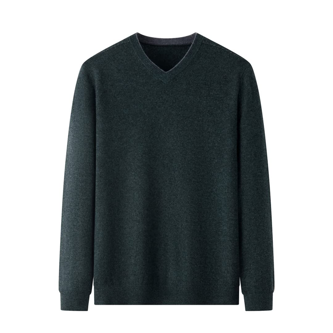 Los hombres jersey de lana de color sólido con cuello en v suéter de punto de los hombres ropa de otoño, verde, XL