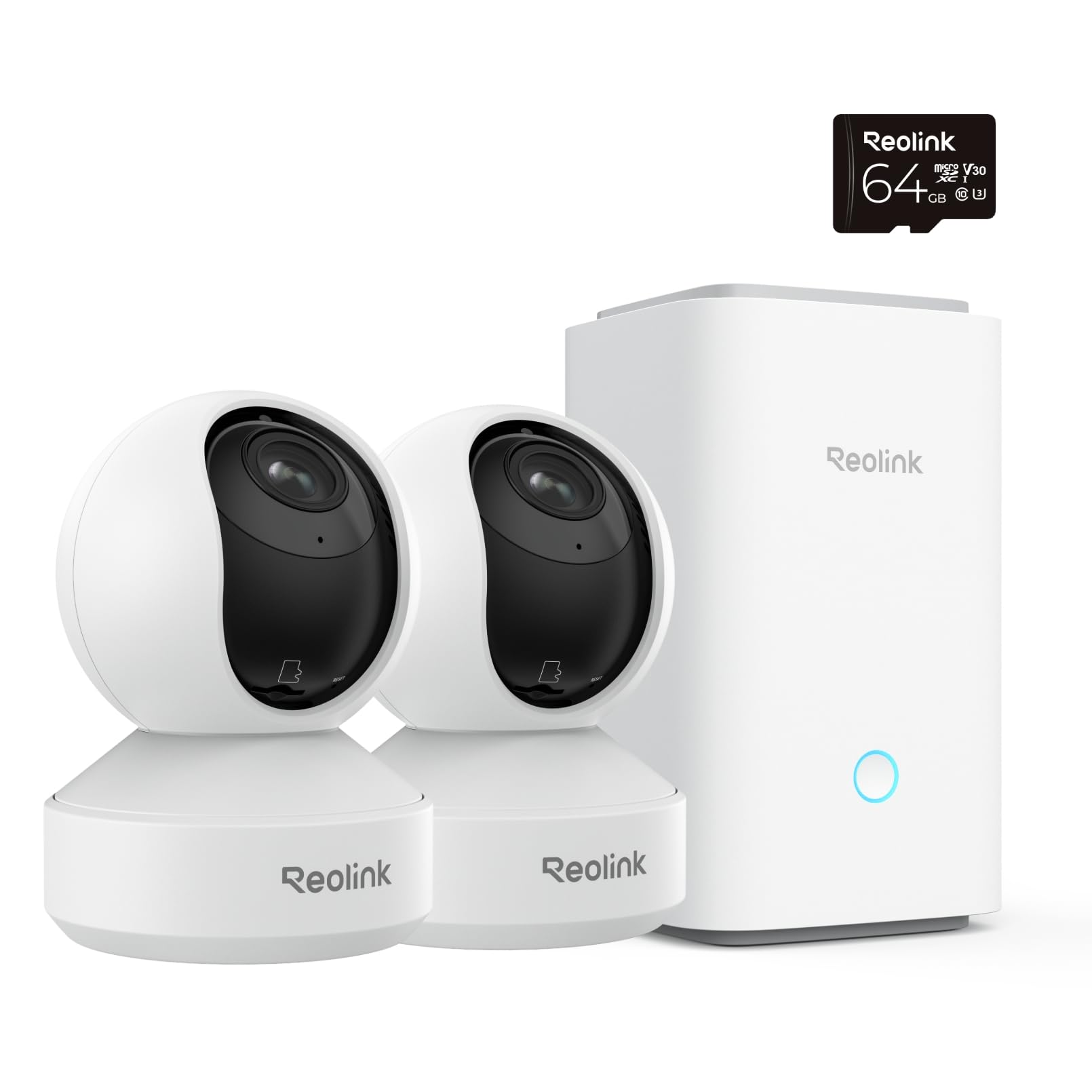 Reolink Home Hub mit 64GB microSD-Karte + 2X E1 Zoom, 4K PTZ WLAN Überwachungskamera Innen, 2,4/5 GHz Wi-Fi 6, Babyphone mit Kamera, 3X Optischer Zoom, Auto-Tracking, Mensch/Haustier/Schreierkennung
