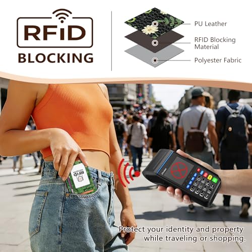 Image of GIANCOMICS Slim Wallet Credit Card Holder Women, Black Cat Flower Rfid Blocking Small Card Case, Keychain Thin Pocket Curved Zipper Wallet, Travel Card Holder PU Leather ID Window, Ladies Female Gift