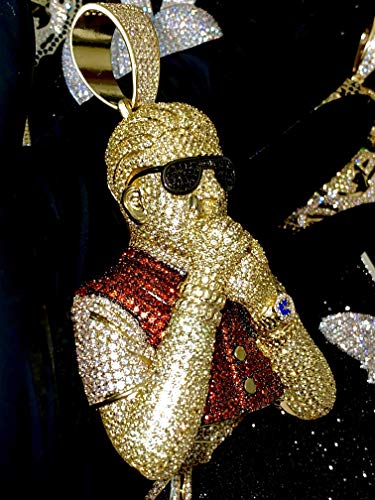 Mens 14k Gold Finish Money Icy Smoking Guy Iced Prong Set for Cuban Chain Men, Miami Fits to Cuban Link Chain Choker Necklace (Rapper Pendant Only) Fits upto 18mm Chains4