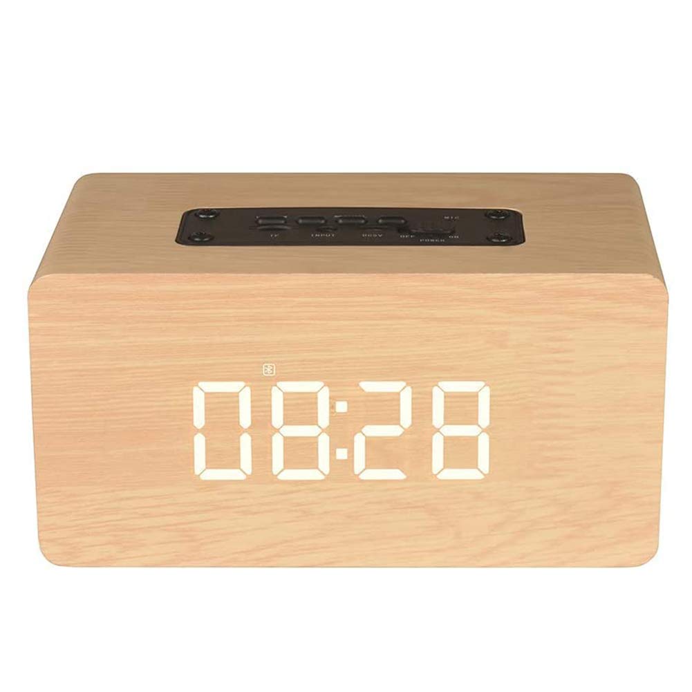 ERNZI Radio-réveil de Chevet, réveil numérique en Bois sans tic-tac avec Haut-Parleur et Microphone Bluetooth, Prise en Charge de la Batterie 1500mAh, Lecture 40 Heures,Jaune