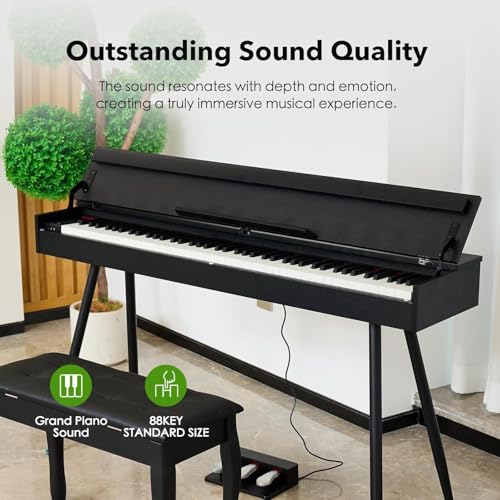 Image of Digital Piano 88 Key Weighted Keyboard,Full-Size Desk Progressive Hammer-Action Electric Piano For Beginners, With Sheet Music Stand, Pedal,Power Adapter, Headphone Mode, Usb-Midi