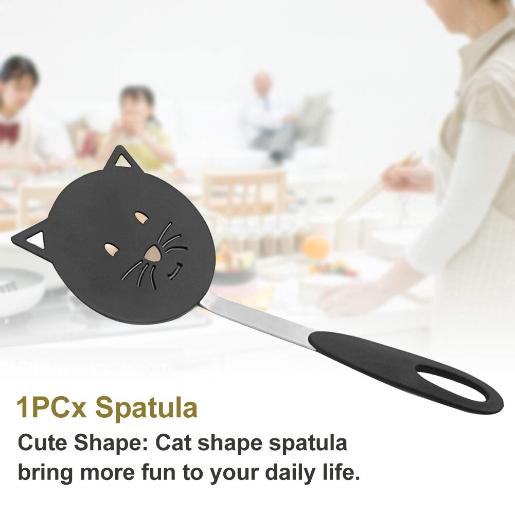 Spatulas for Nonstick Cookware, Nylon Cute Cat Shape Heat Resistant Wok Spatula for Non-Stick Cookware for Cooking. (Black)