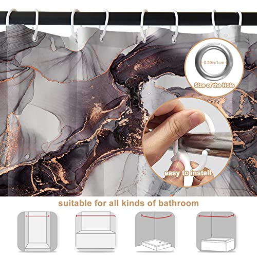 Ttincceer Marble Shower Curtain, Luxury Watercolor Texture Mix Color Bathroom Curtain, Abstract Modern Ink Art Shower Curtain Set With 12 Hooks For Bathroom, Violet Black, 72" Wx72 L #TOP2