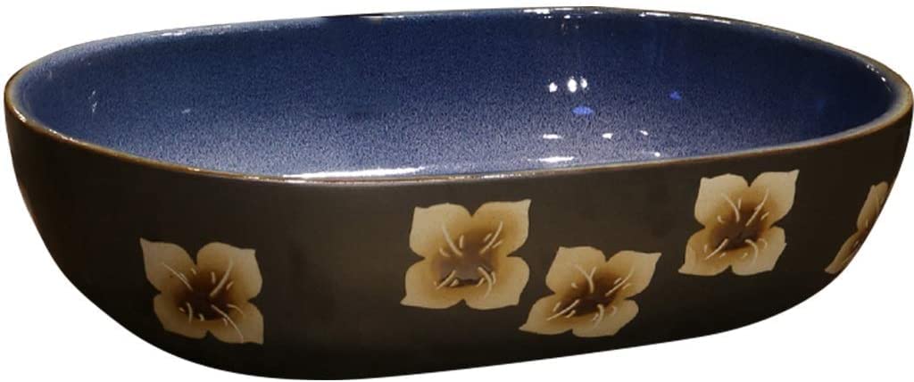 WDSOPK Vessel Sink Hotel Art for Outdoor Bistro - Chinese Antique Countertop Washbasin Mysterious Retro Blue Ceramic Single Washbasin,Blue-48 * 34 14cm (Set 48 * 34 * 14cm)