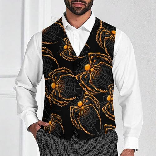 Halloween Spider Webs Men's Suit Vests Business Formal Dress Vest V-Neck Waistcoat for Wedding Casual2