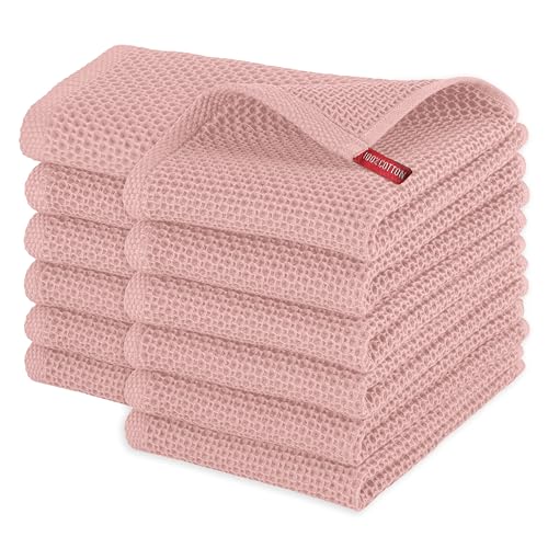 Elegant Comfort 100% Turkish Cotton 12-Pack Waffle Premium Kitchen Towels - Quick Drying and Super Absorbent Kitchen Dishcloth Towels, Ultra Soft Multi-Purpose Cleaning Towels, 16 x 25, Dusty Rose