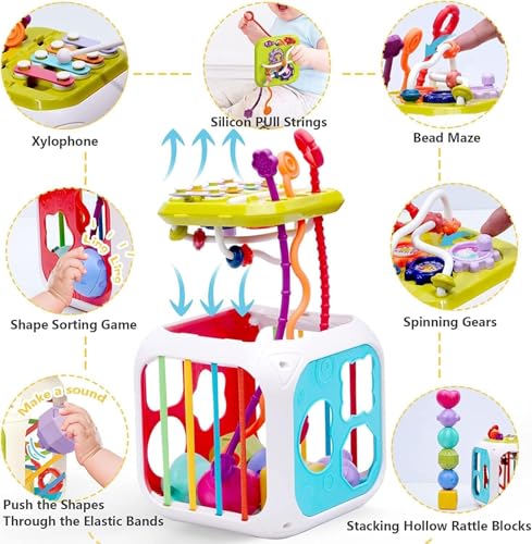 Image of Cable World Baby Toddler Activity Center Musical Activity Cube Play Learning Center Toy Interactive Educational Activity House Multi-Functions with Lights Sounds (7 in 1 Cube)