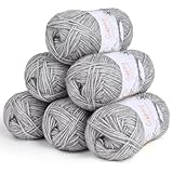Coopay Wolle zum Häkeln, 6 x 50g Weiches Wolle zum Stricken, Flauschige Baumwolle Set Häkelgarn, Warm Babywolle aus 78% Baumwolle 22% Acryl, Premium Häkelgarn für Decken, Tasche, Puppen - Grau