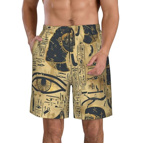 Men's Quick Dry Swim Shorts Egyptian Hieroglyphs Mystical Eye Scarab Pharaoh Vintage Beach Trunks with Pockets