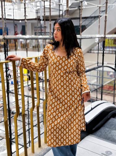 Image of Rayon Long Kurti for Girls Printed Full Sleeve
