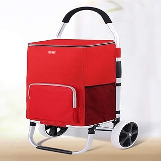 LAJUU Carts,Hand Trucks Shoppingtatic Trailers, Folding Portable Trolleys, Household Carts, Stair-Climbing Grocery Carts, Small Trolleys, Constant Temperature Travel, Fresh Locks Trolleys/Red