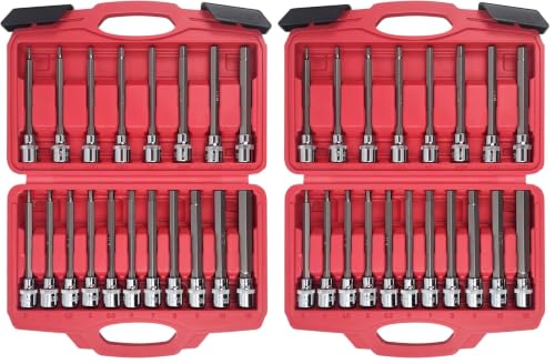 Image of AMM 3 /8 Inch Drive Extra Long allen hex bit socket set,19-Piece Standard SAE & Metric Allen socket set, S2 Alloy steel, Automobile repair tools (Pack of 2)