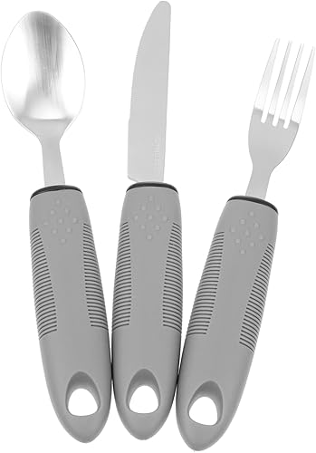 1 juego de vajilla antivibración para los ancianos, juego de vajilla de plástico, utensilios adaptables, utensilios portátiles, juego de utensilios