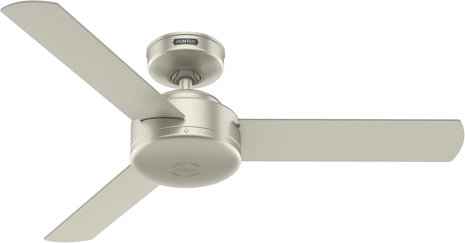 Hunter 44 inch Indoor Ceiling Fan No Light - Modern Ceiling Fan without Light, 3 Blades, Standard Mount, For Bedroom, Living Room, or Kitchen, Wall Control - Presto 51849, Matte Nickel