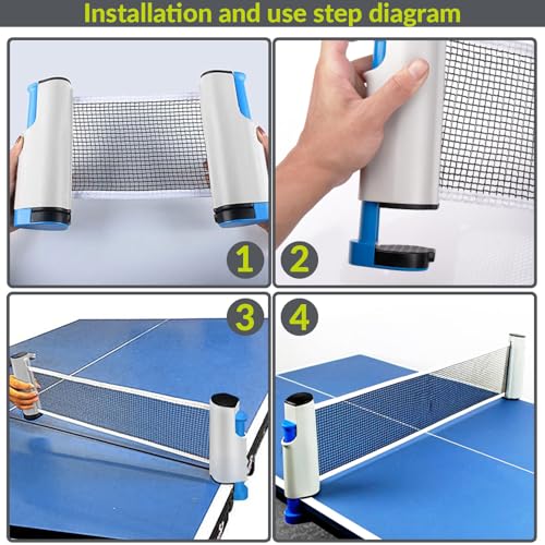 Image of GISCO Portable Retractable Table Tennis Net for Any Table Table Tennis (T.T) Net Set | Portable Ping Pong Net | Quick Easy Setup and Push Clamp Net with Adjustable Length