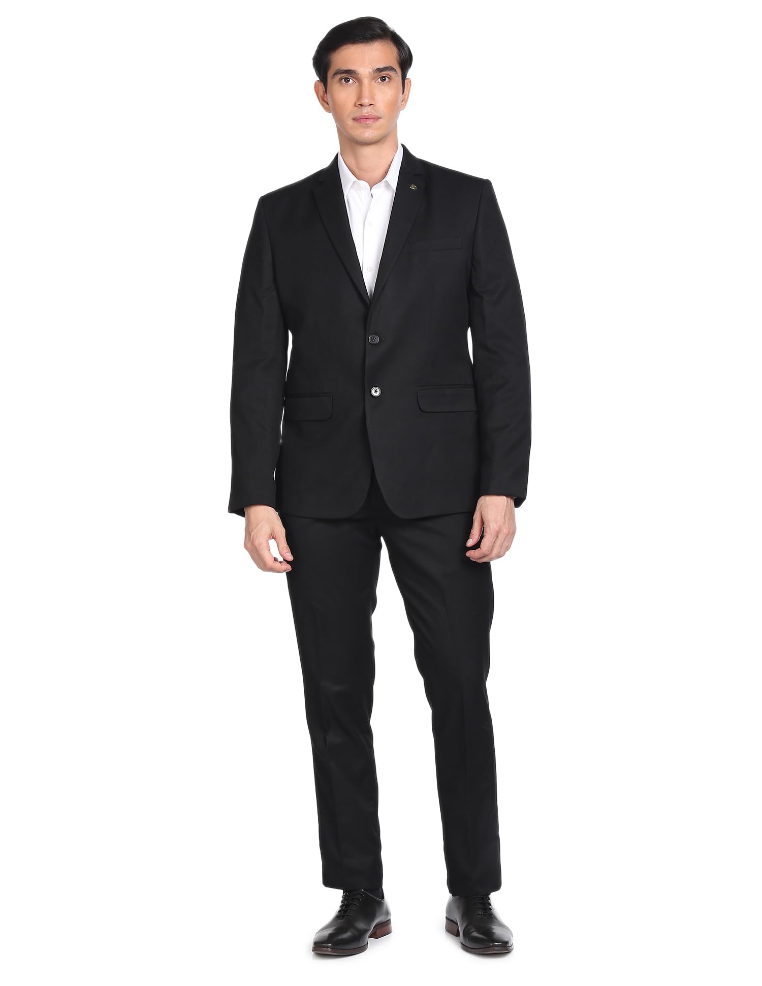 AD by Arvind Tailored Regular Fit Solid Two Piece Suit Black-picture-11