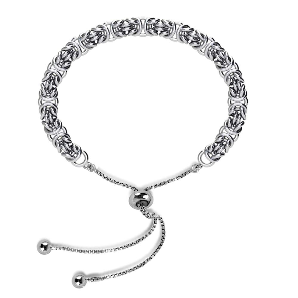 925 Sterling Silver BIS Hallmarked Byzantine Sliding Bolo Adjustable Bracelet for Women and Girls