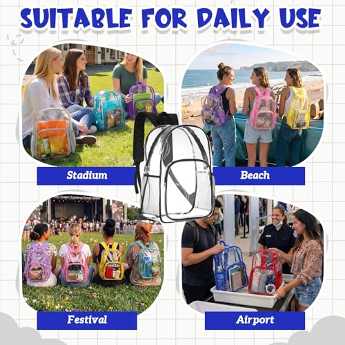 Image of Amylove 60 Pcs Clear Backpack bulk for Stadium Events Heavy Duty PVC Transparent Bookbag for College Workplace Security (17 Inches,Multicolor)